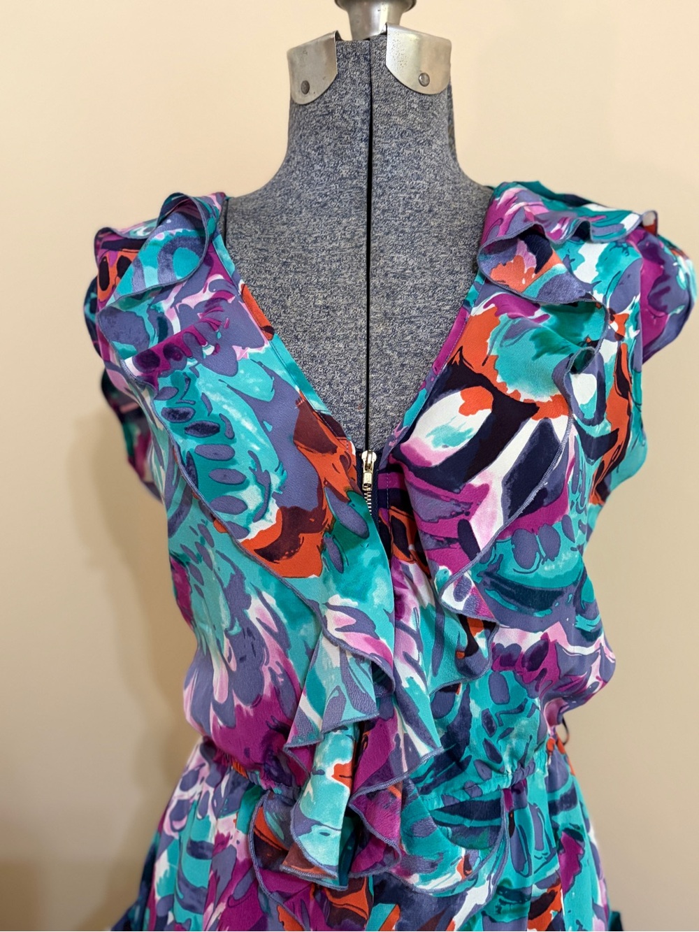 Charlie Jade Teal & Purple Ruffled Mini Dress - Picture 2 of 12